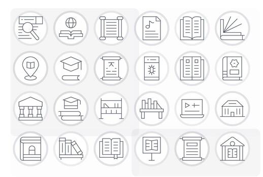 24 Thin Line Grid Fitted Icons for Library Graphics vector