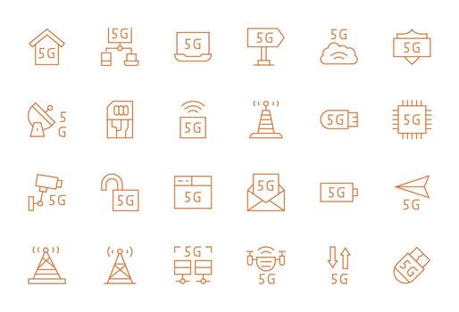 5G Icon Arsenal with 24 High Resolution Thin Line Editable designs vector