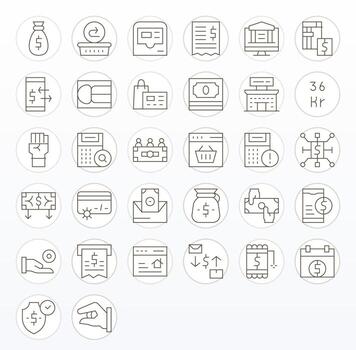 32 Thin Line Detail Enhanced High Resolution Icons from Transaction Suite vector