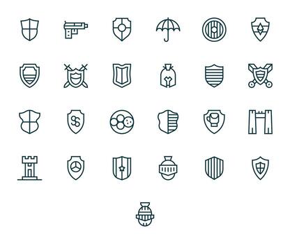 Defense Mechanism Comprehensive Bundle with 25 Detail Enhanced Regular Line 128x128 Icons vector