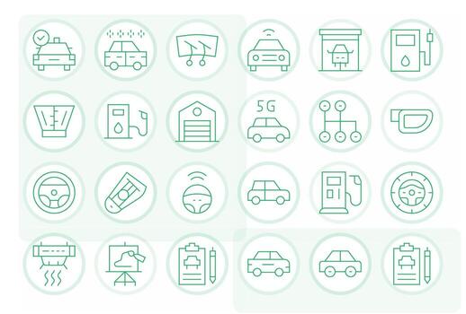 24 Icons for Auto featuring 64x64 Pixel Aligned Thin Line Graphics vector
