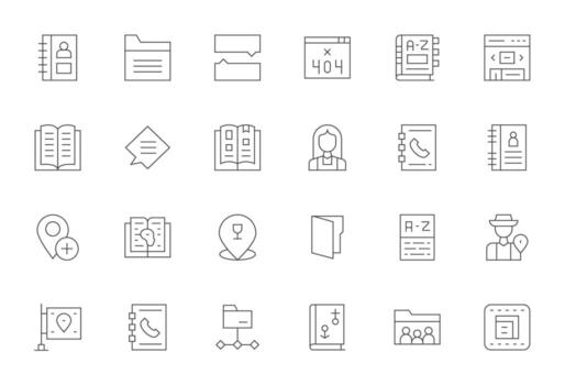 Directory Visual Pack containing 24 Thin Line Pixel Aligned Icons vector