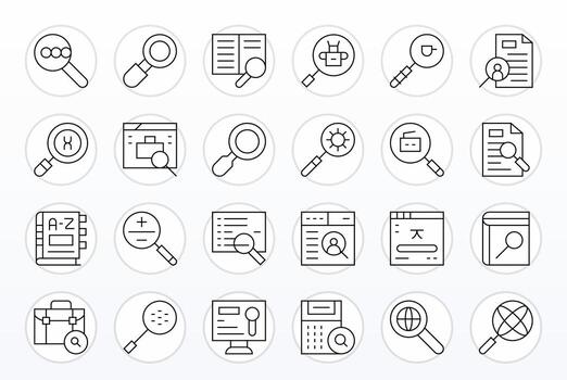 Lookup Complete Package with 24 64x64 Thin Line Pixel Optimized Icons vector