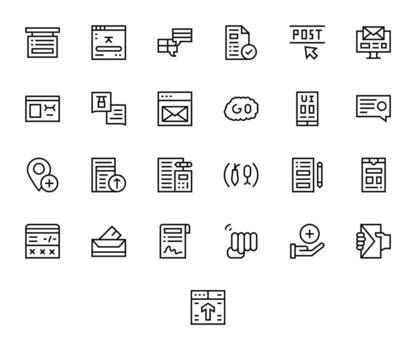 Submit 64x64 Icon Pack with 25 Regular Line Display Perfect Elements vector