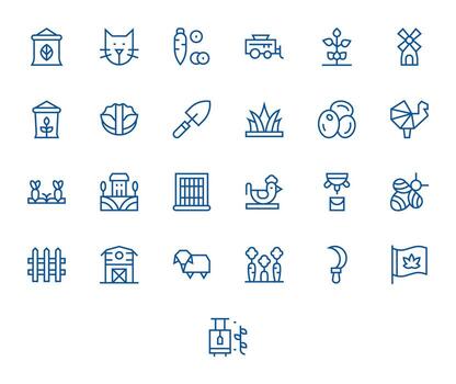 25 Pixel Optimized Icons themed around Farm in 256x256 Regular Line format vector