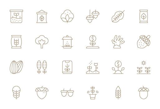 24 Grid Fitted Icons themed around Seed in 256x256 Thin Line format vector