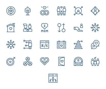 Relationship Icon Library with 25 Regular Line Retina Ready Pixel Optimized Designs vector