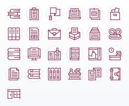 25 128x128 Grid Fitted Icons for Papers in Regular Line Theme vector