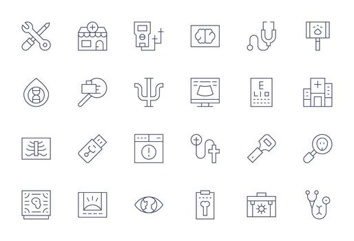 Diagnostic Comprehensive Bundle with 24 PIXEL Perfect Thin Line 128x128 Icons vector
