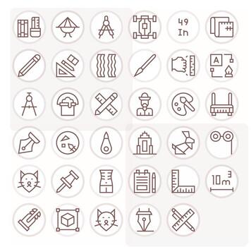 35 Retina Ready Icons for Drawing in Pixel Aligned Regular Line Format vector