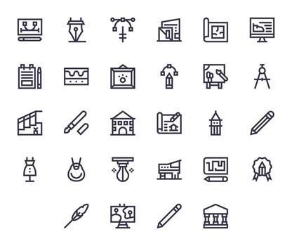 28 negrita línea íconos para bosquejo en crujiente 256x256 píxel alineado resolución vector