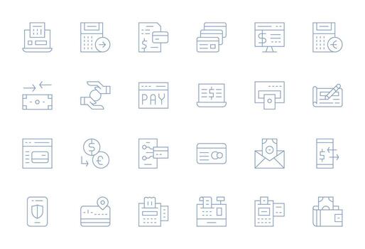 Payment Processing High Resolution Icon Pack with 24 Thin Line Detail Enhanced Elements vector
