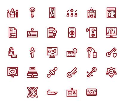 autorización exhaustivo haz con 28 cuadrícula equipado negrita línea 64 x 64 íconos vector