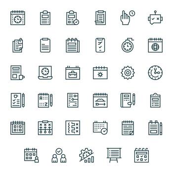 35 Pixel Optimized Icons themed around Task in 256x256 Regular Line format vector