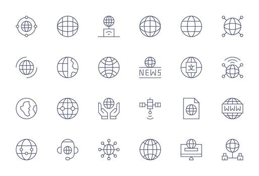 Global Communication Icon Library with 24 Thin Line High Resolution Pixel Optimized Designs vector