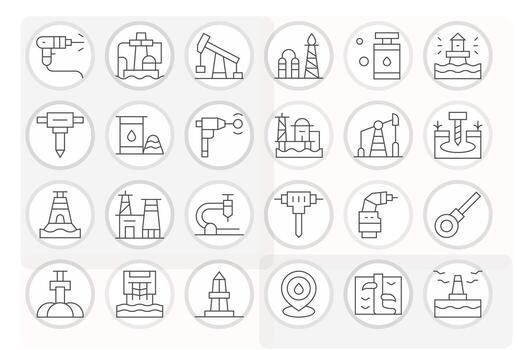 Drilling Icon Set with 24 Thin Line 64x64 Grid Fitted Graphics vector