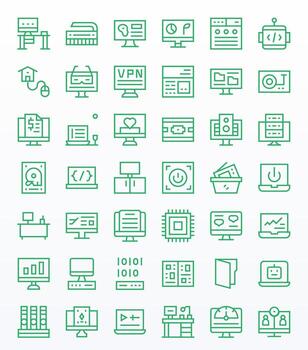 computadora icono colección con 42 256x256 regular línea diseños vector