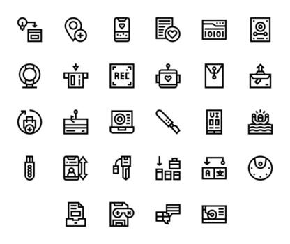 salvar profesional conjunto con 28 negrita línea píxel alineado alto resolución íconos vector