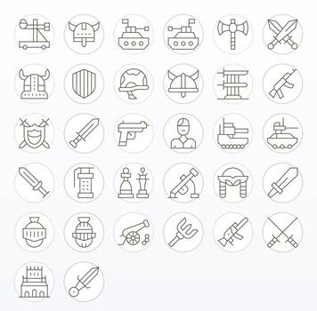 Battle Design Icons featuring 32 Grid Fitted Thin Line Style vector