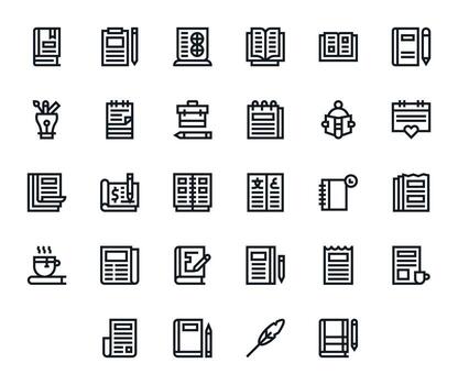 28 Bold Line Icons designed for Journal in Retina Ready Pixel Aligned format vector