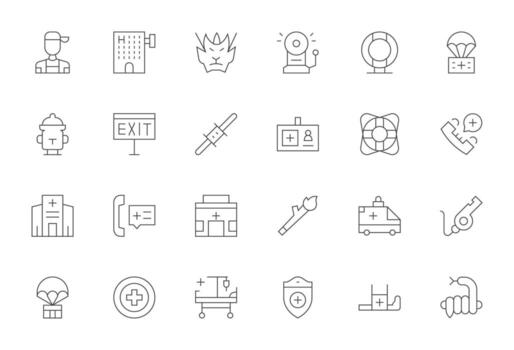 Emergency Scalable Set featuring 24 Pixel Optimized Thin Line 256x256 Icons vector