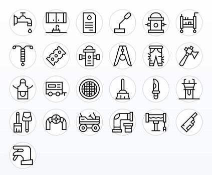 utilidad diseño íconos presentando 25 cuadrícula equipado regular línea estilo vector