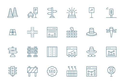 Traffic Icon Library with 24 Thin Line 128x128 Grid Fitted Designs vector