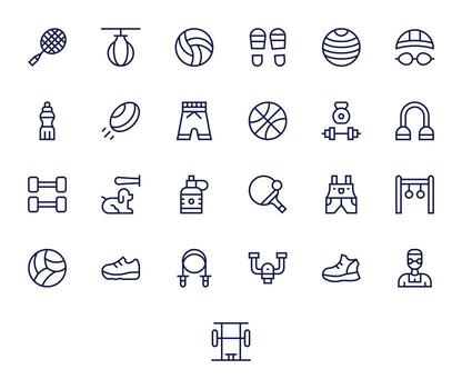 Exercise Modern Collection with 25 Regular Line Retina Ready Grid Fitted Icons vector