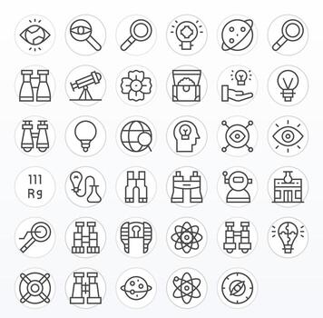 35 regular línea píxel Perfecto íconos hecho a mano para descubrimiento alto resolución aplicaciones vector