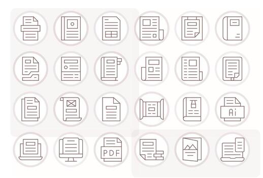 24 Thin Line Pixel Optimized Icons tailored for Pdf 256x256 interface vector