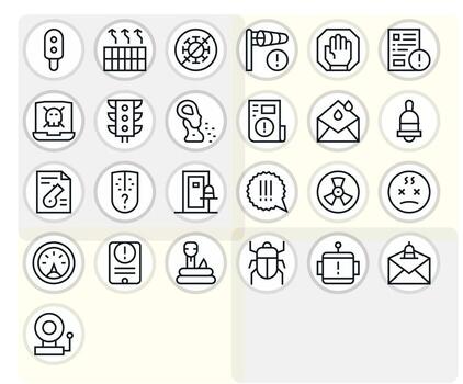 25 Regular Line Icons designed for Warning in 256x256 Grid Fitted format vector