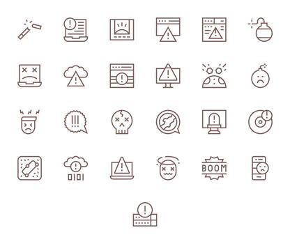 Crash Design Icons featuring 25 PIXEL Perfect Regular Line Style vector