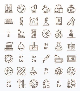 42 Icons for Science featuring 256x256 Detail Enhanced Regular Line Graphics vector