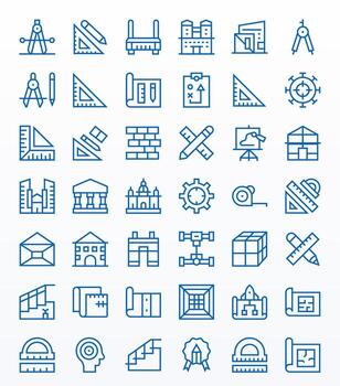 Blueprint Icon Set with 42 Regular Line 128x128 PIXEL Perfect Graphics vector