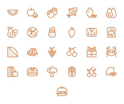 Diet Icon Library with 25 Regular Line 64x64 Pixel Optimized Designs vector