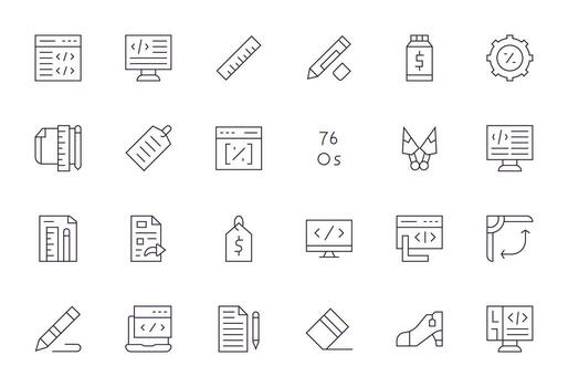 Markup Grid Fitted Set with 24 High Resolution Thin Line Icons vector