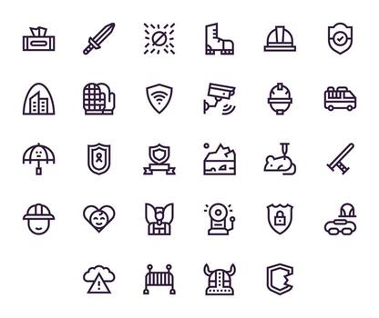 28 Bold Line Pixel Aligned Icons for Protection Graphics vector