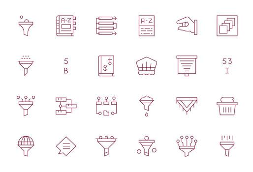 Sorting 128x128 Icon Pack with 24 Thin Line Pixel Optimized Elements vector