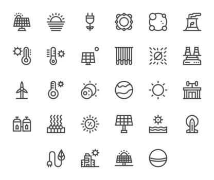 solar exclusivo conjunto presentando 28 negrita línea píxel alineado alto resolución íconos vector