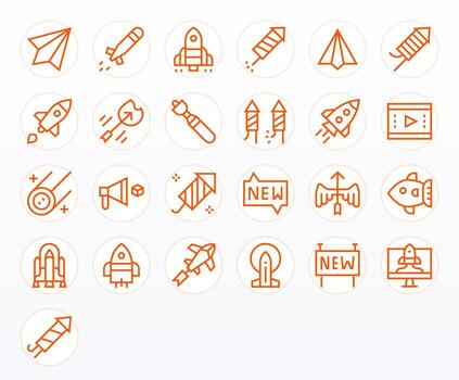 25 Retina Ready Regular Line Icons for Launch with PIXEL Perfect precision vector