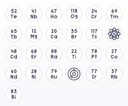 25 64x64 Regular Line Icons optimized for Periodic Table Display Perfect display vector