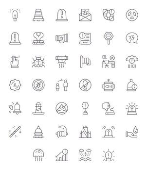 Warning Icon Set with 40 Thin Line Retina Ready Pixel Aligned Graphics vector