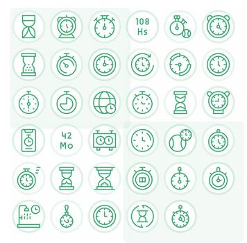 35 Grid Fitted Regular Line Icons from Duration Collection vector
