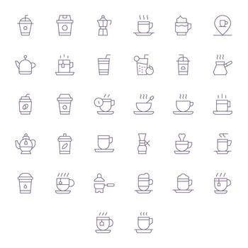Hot Beverage Comprehensive Bundle with 32 Pixel Aligned Thin Line 128x128 Icons vector