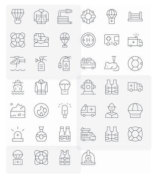 40 64x64 Thin Line Icons optimized for Rescue Pixel Aligned display vector