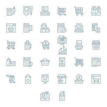 Checkout Icon Set with 32 Thin Line Retina Ready Grid Fitted Graphics vector
