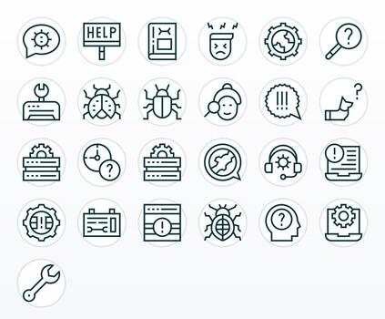 Troubleshooting Icon Library with 25 Regular Line 64x64 Editable Designs vector