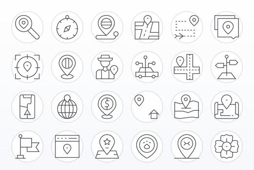 24 Retina Ready Thin Line Icons optimized for Gps Pixel Optimized display vector