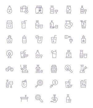 40 High Resolution Icons for Glass in PIXEL Perfect Thin Line Format vector