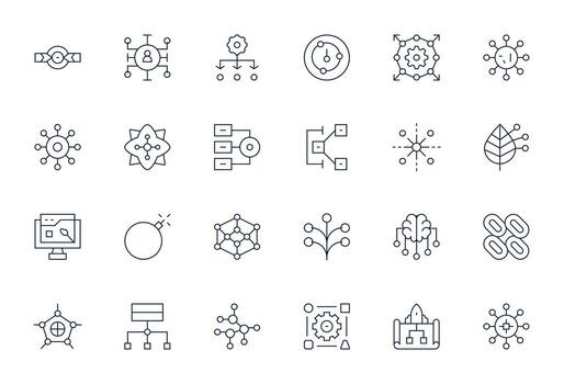 24 píxel Perfecto íconos temática alrededor flujo de datos en retina Listo Delgado línea formato vector